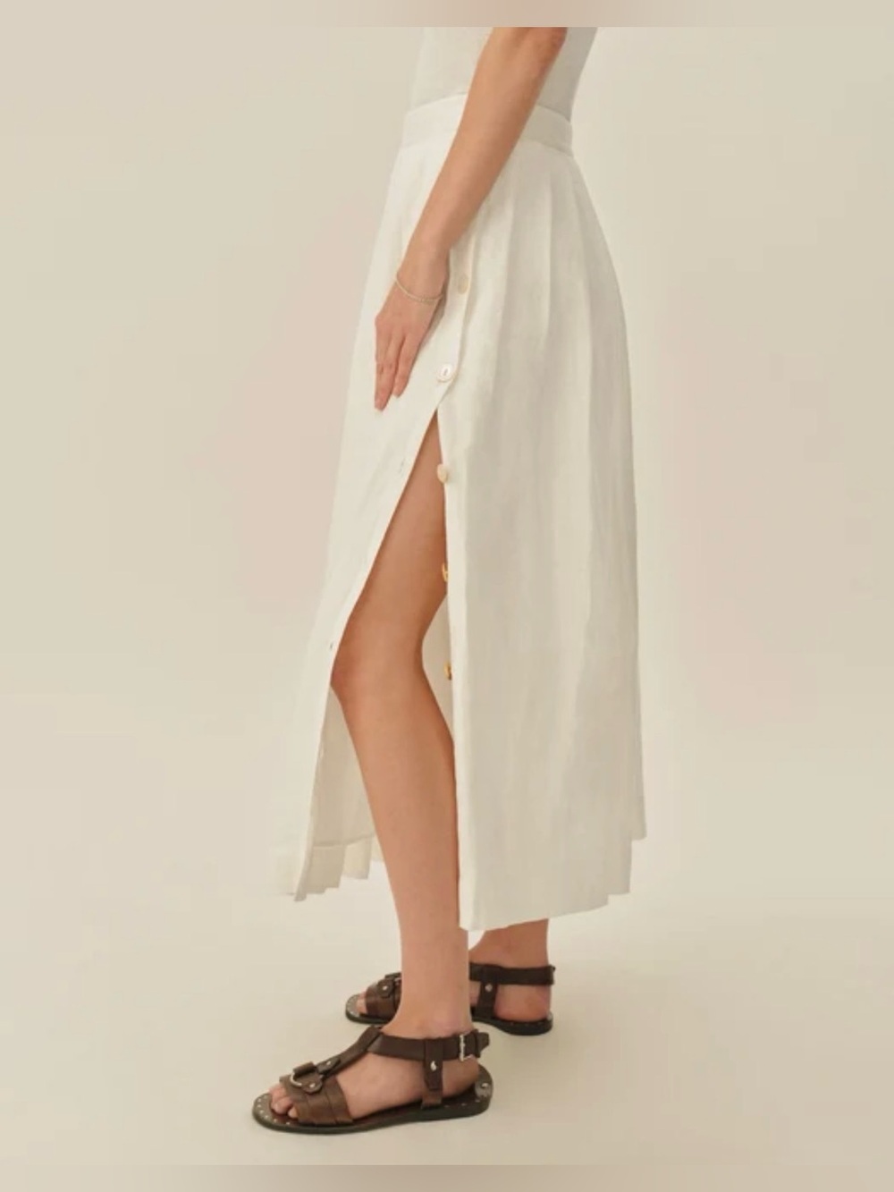 Buck Mason natural vintage linen pleated skirt